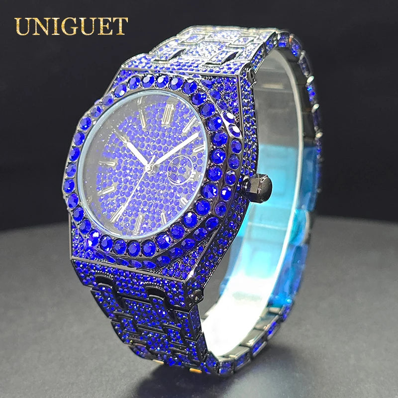 Droshipping Quartz Watches For Men Octagonal Case Luxury Diamond Men's Watch With Big Zircon Bezel Fashion Hip Hop Hand Clock