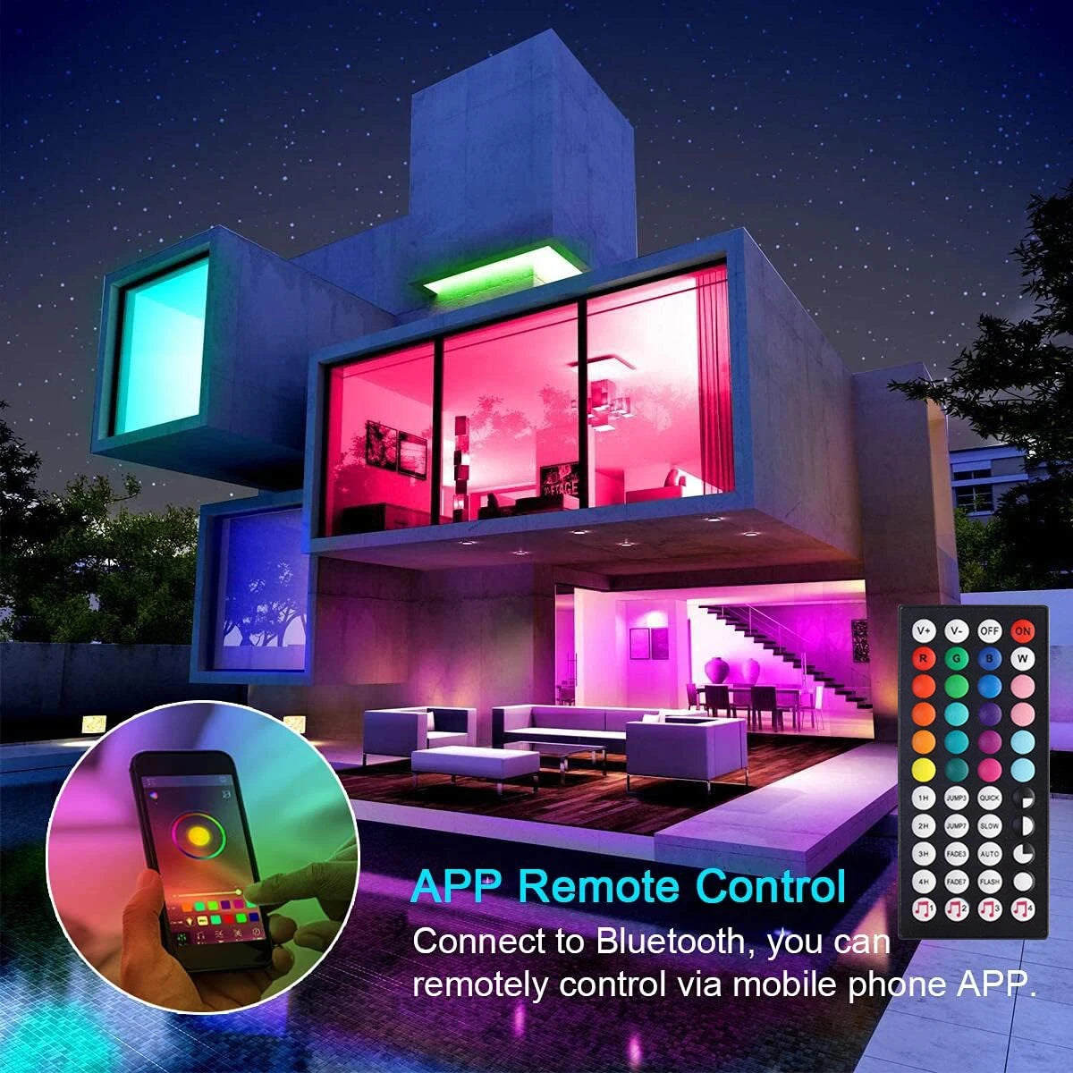 3.28ft-100ft USB LED Strip Light APP Control with 44 Key Remote Control RGB 3535 Ribbon Lamp TV Backlights Game Room Home Decor