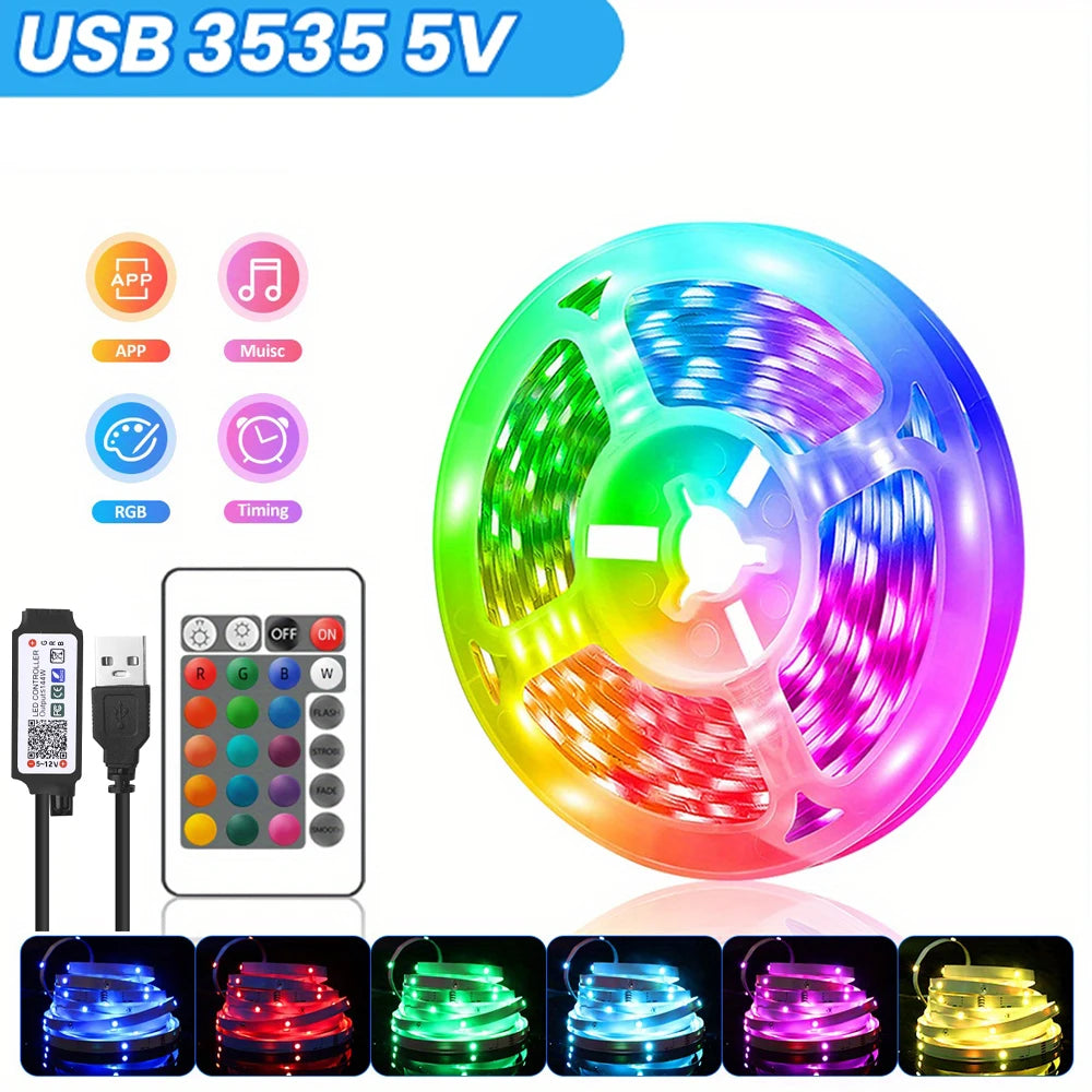 3.28ft-100ft USB LED Strip Light APP Control with 44 Key Remote Control RGB 3535 Ribbon Lamp TV Backlights Game Room Home Decor