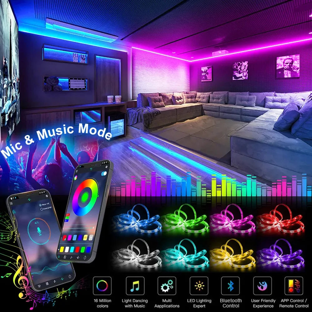 3.28ft-100ft USB LED Strip Light APP Control with 44 Key Remote Control RGB 3535 Ribbon Lamp TV Backlights Game Room Home Decor