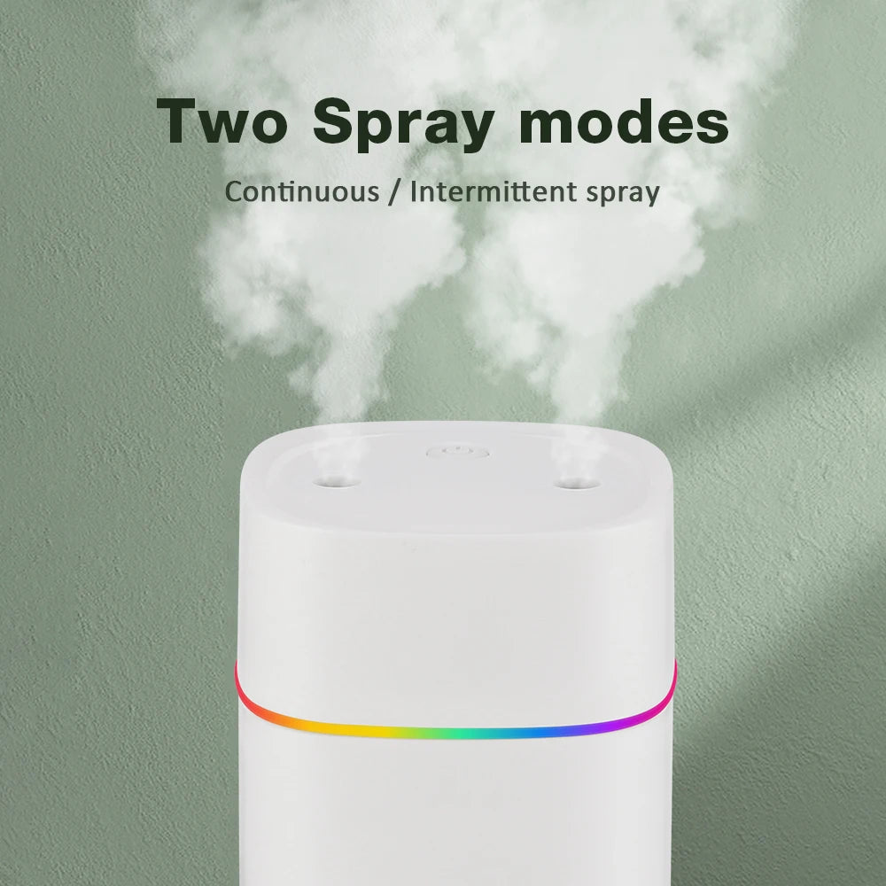 600ML Air Humidifier Double Spray Port Essential Oil Aromatherapy Diffuser Mute Atomizer Colorful Lights For Home Office Car
