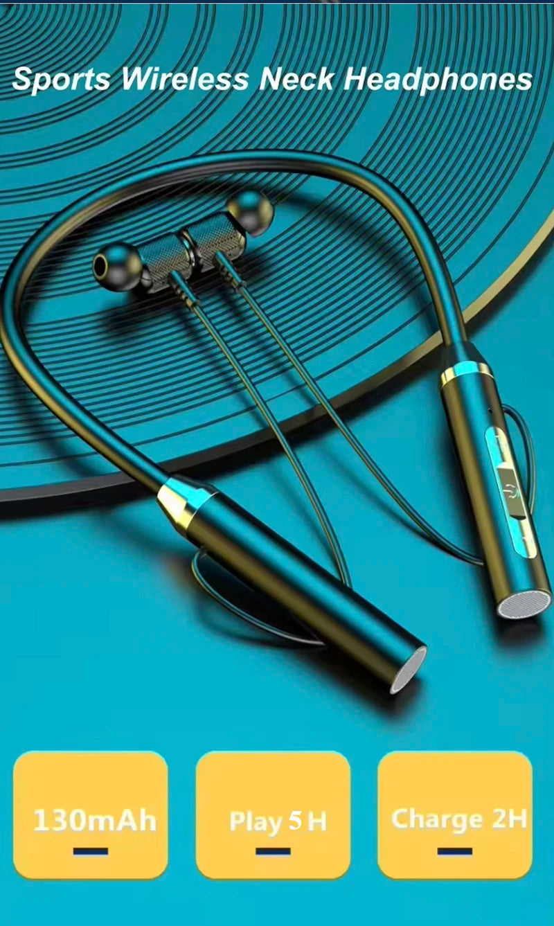 Wireless Bluetooth Earphones Neckband Headphones Gaming Stereo Sports Headset Halter Waterproof Magnetic Earbud with LED Display