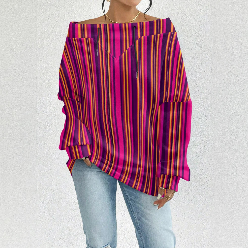 Fashion Chic Off-The-Shoulder Striped Sweatshirt Women's Sexy Drawstring Top Bohemian Style Bell Sleeve Blouse Party Pullover