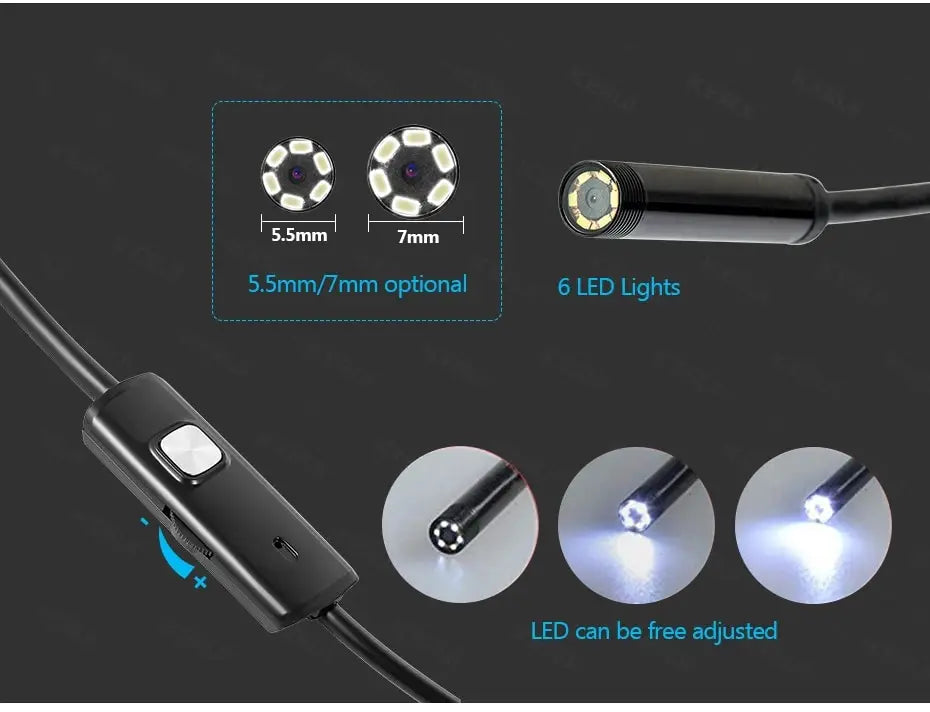 7MM Android Endoscope Camera 3 IN1 Micro USB Type C Borescope Mini Camera Waterproof LED Car Inspection For HUAWEI XIAOMI PC