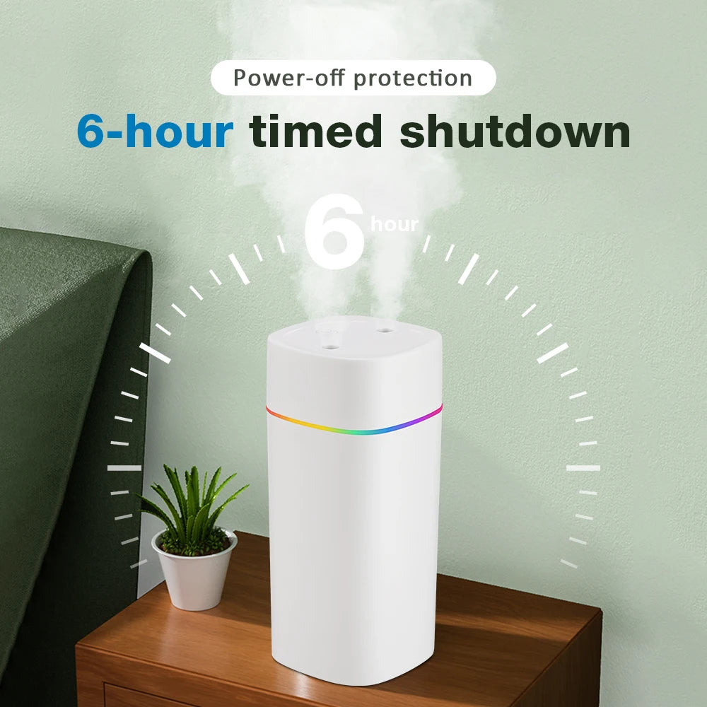 600ML Air Humidifier Double Spray Port Essential Oil Aromatherapy Diffuser Mute Atomizer Colorful Lights For Home Office Car