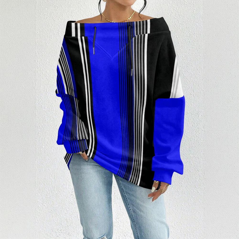 Fashion Chic Off-The-Shoulder Striped Sweatshirt Women's Sexy Drawstring Top Bohemian Style Bell Sleeve Blouse Party Pullover