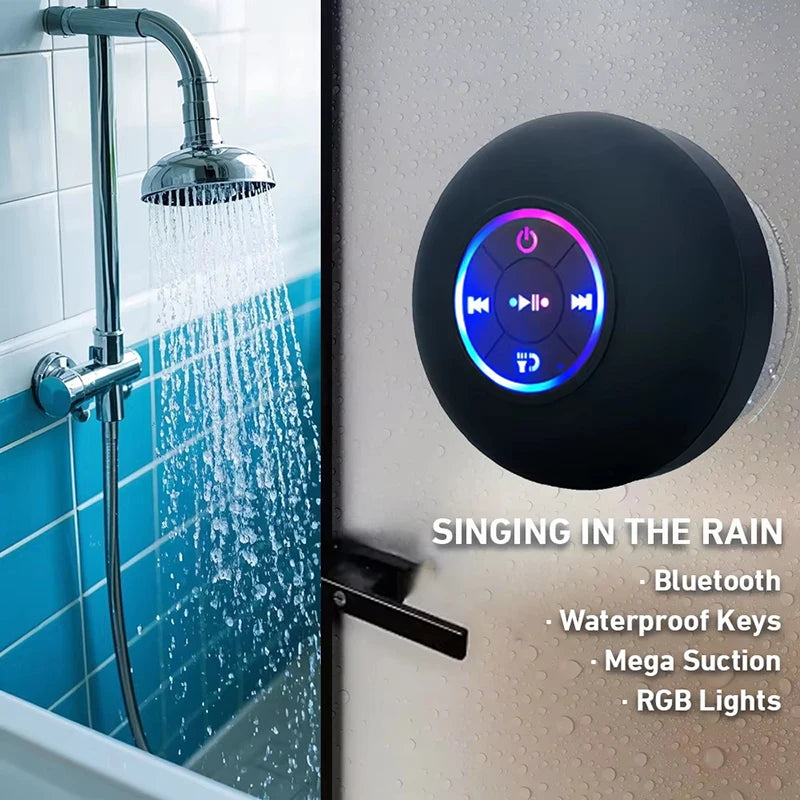 Portable Wireless Bluetooth Speaker LED Light IPX4 Waterproof Loudspeaker Outdoor Bathroom Large Suction Cup Stereo Sound Box