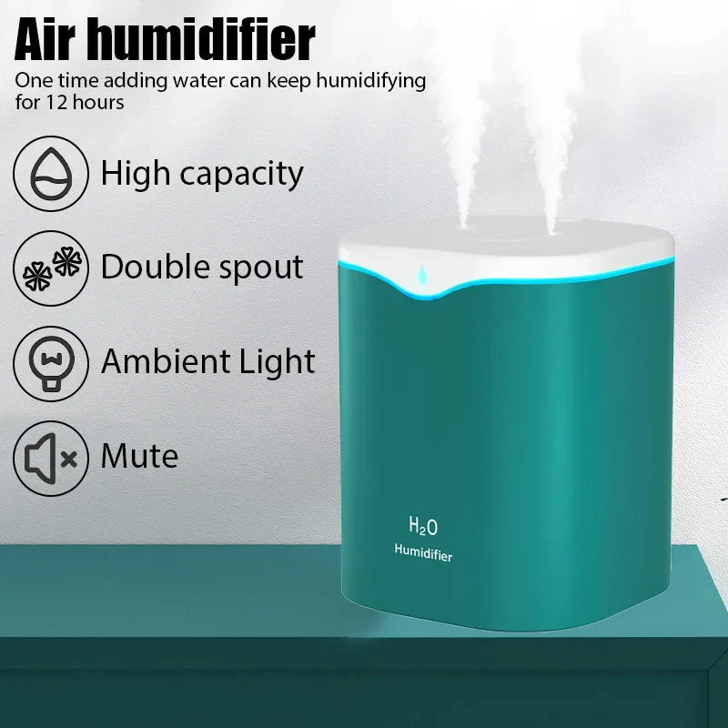 Large Capacity Dual Spray Humidifier Usb Home Bedroom 2L Silent Water Replenisher Air Purifier Wireless Water Diffuser Office