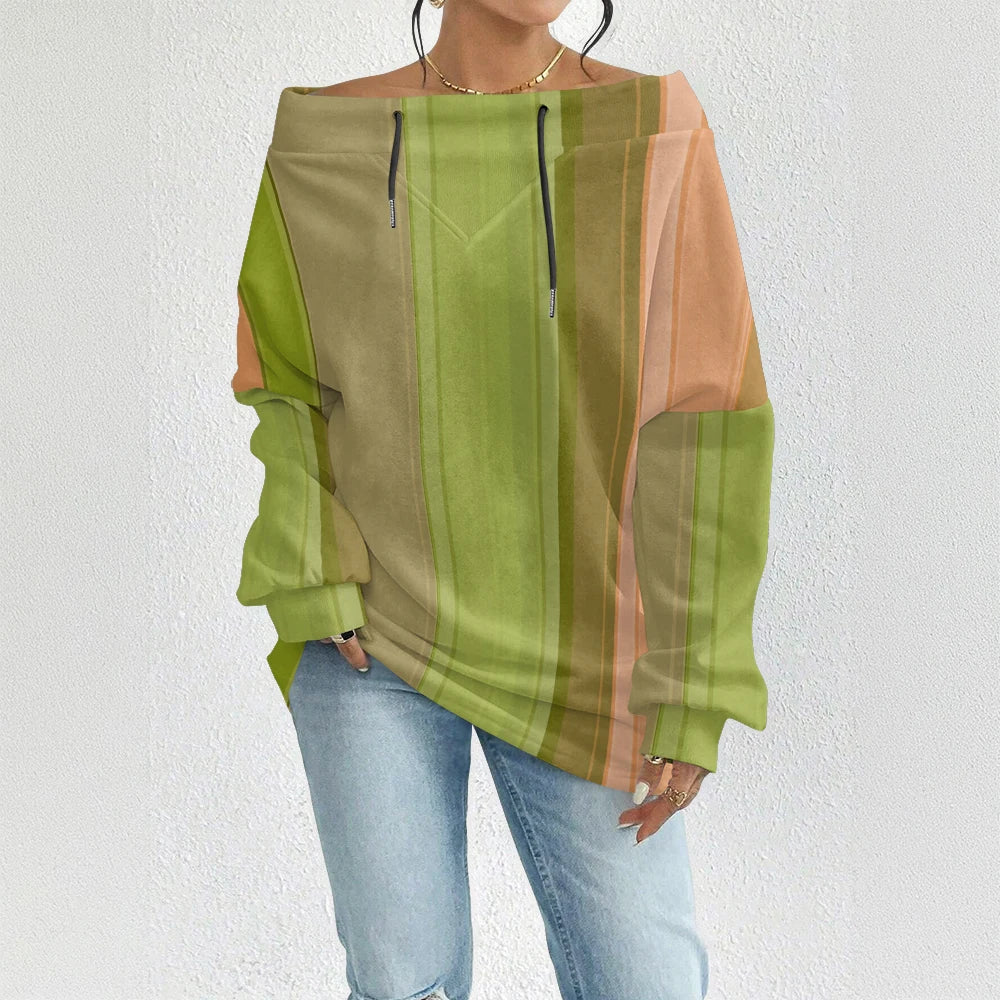 Fashion Chic Off-The-Shoulder Striped Sweatshirt Women's Sexy Drawstring Top Bohemian Style Bell Sleeve Blouse Party Pullover